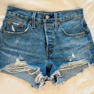 High-Rise Distressed Women’s Jean Shorts - Blue